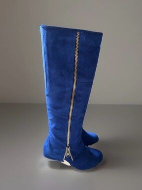 Vibrant Blue Suede Over-the-Knee Boots with Exposed Zip
